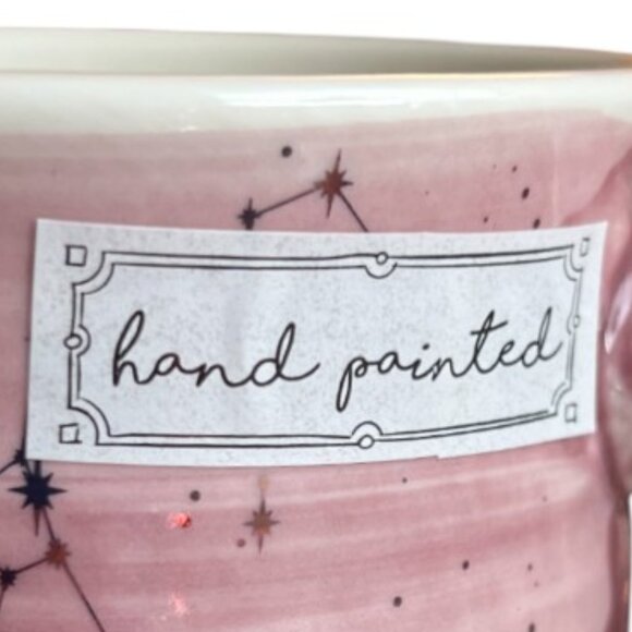 NWT Zodiac Celestial Mug Metallic Gold Stars Pink & White Hand-Painted 16-18oz - Picture 10 of 14
